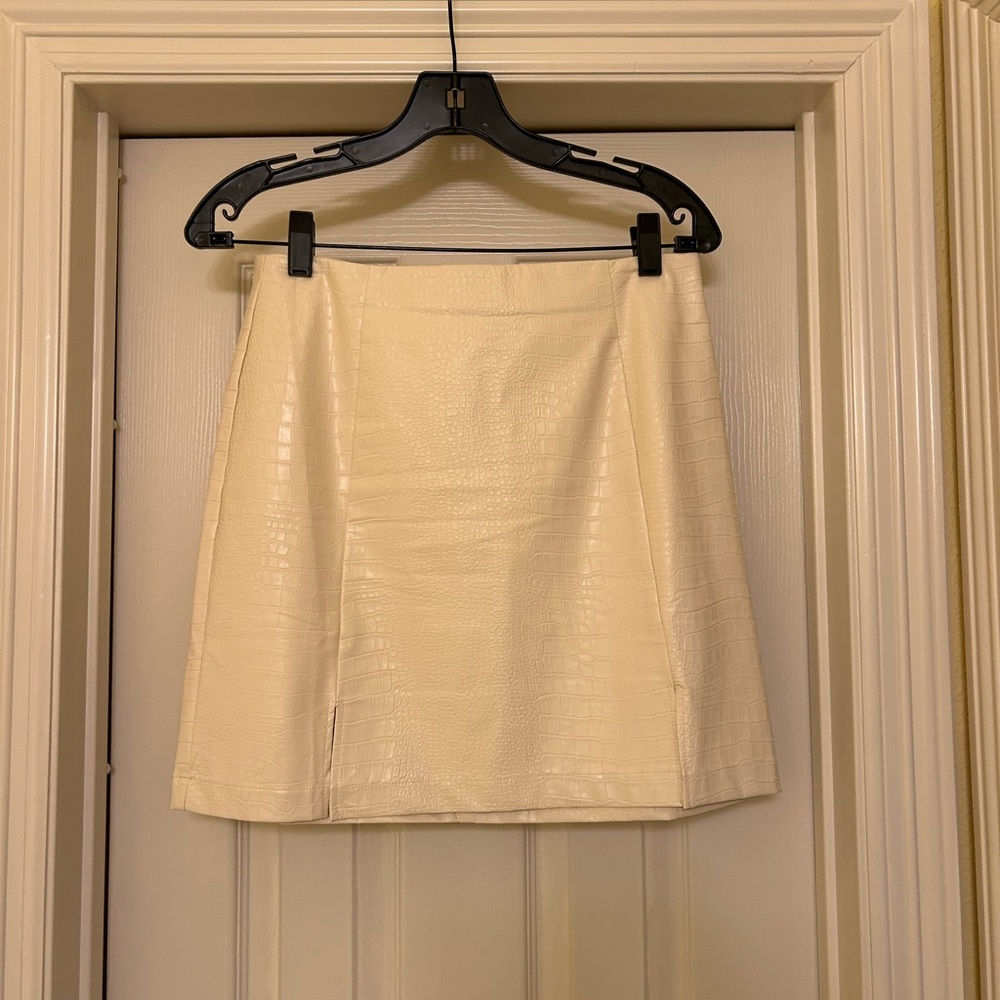 Alya Cream A-Line Pleather Mini Skirt